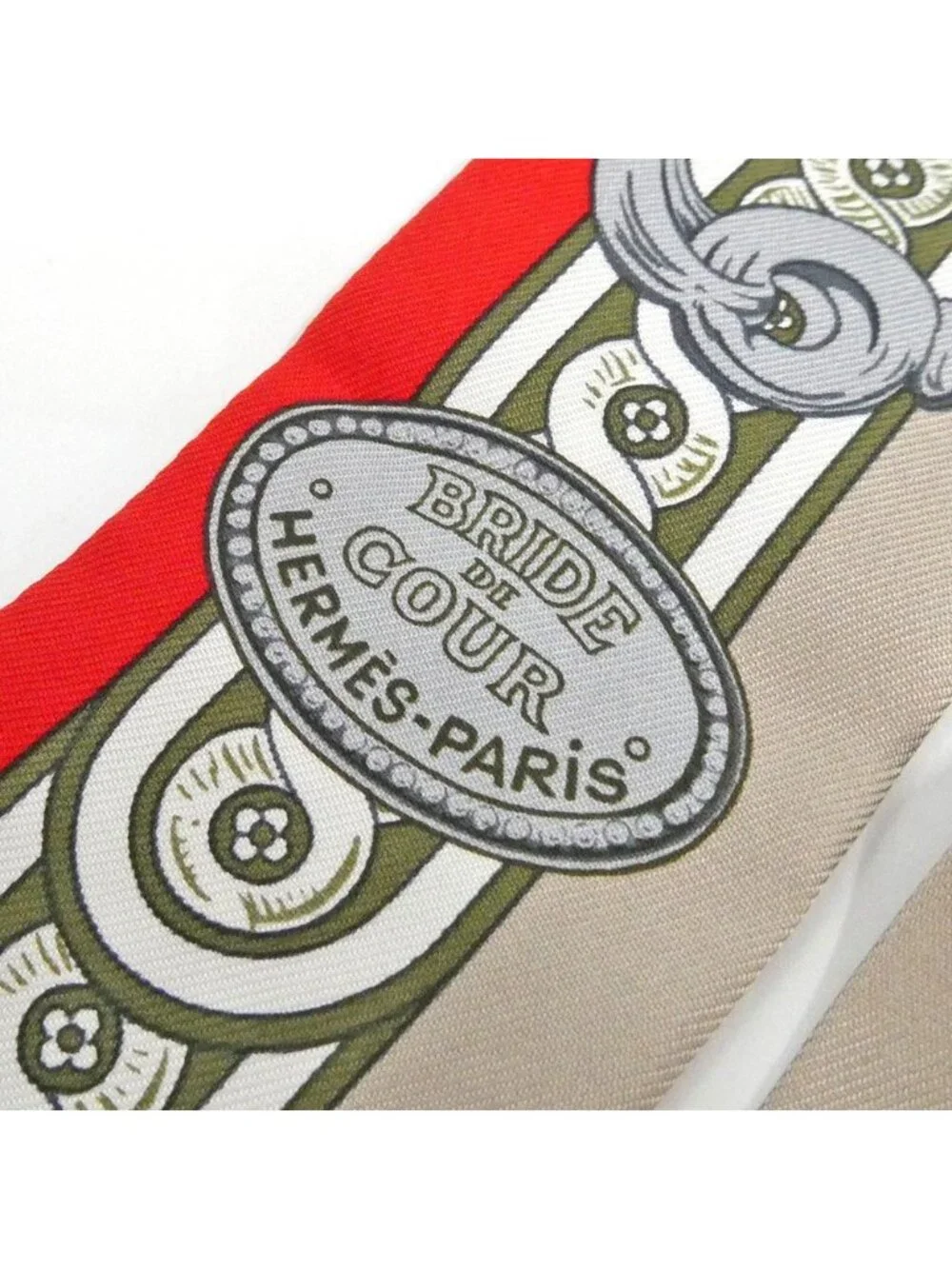 Hermes Twill Bridesdecour Silk Beige Red Scarf